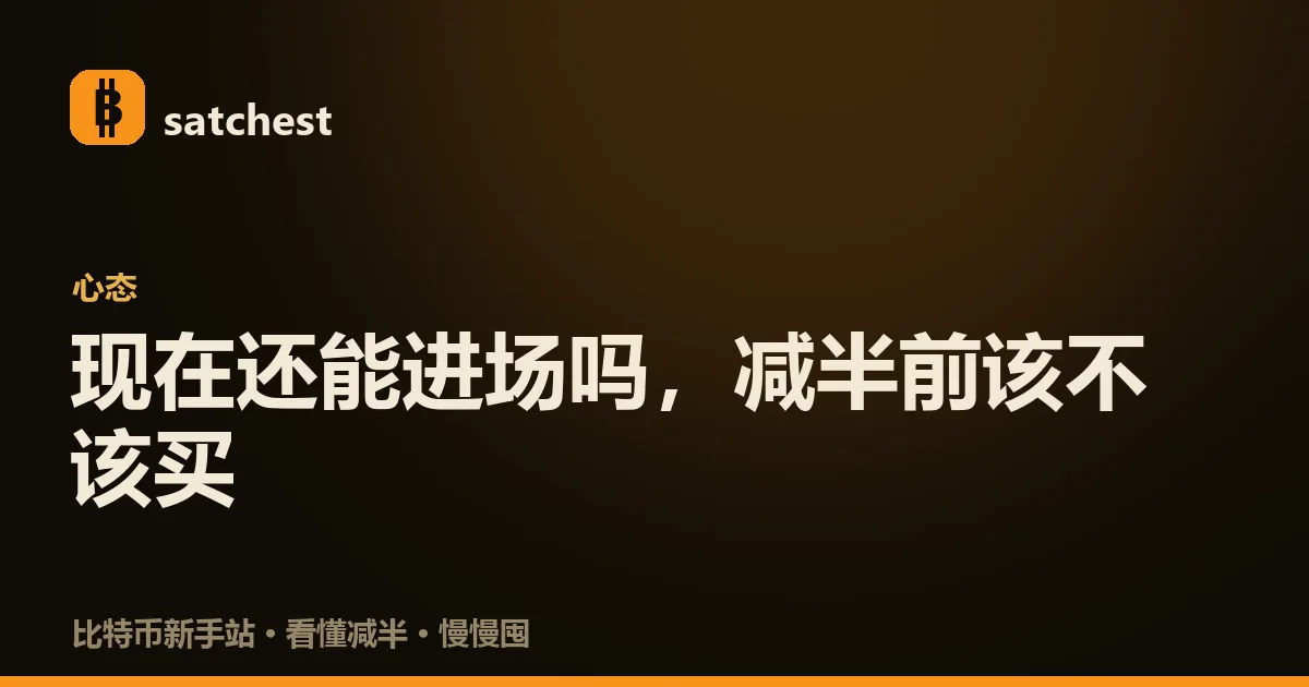 一个人对着上下起伏的比特币价格曲线犹豫,旁边写着「现在是不是好时机」的问号